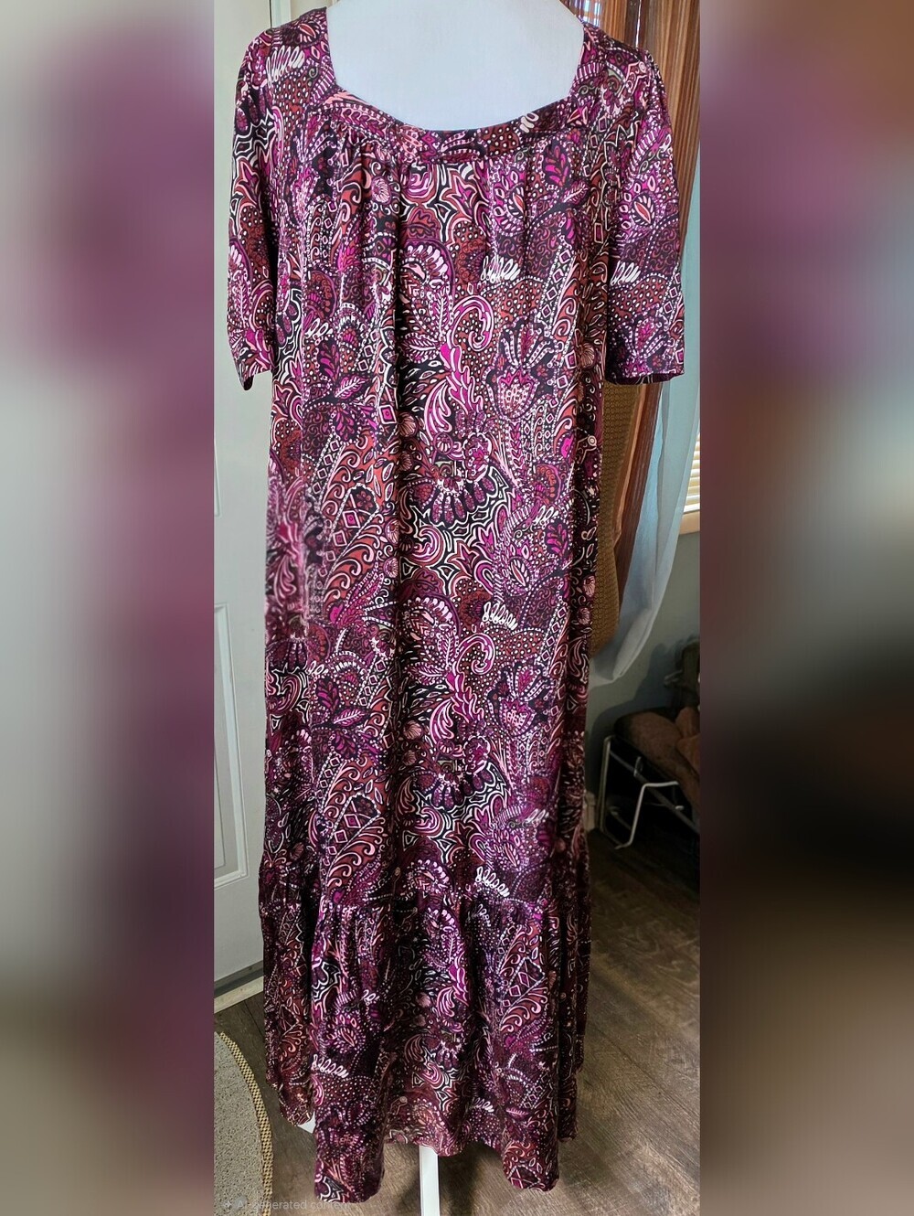 Maeve Anthropologie Lisabetta Tiered Maxi Dress Women's M Purple Paisley Satiny - Picture 4 of 15